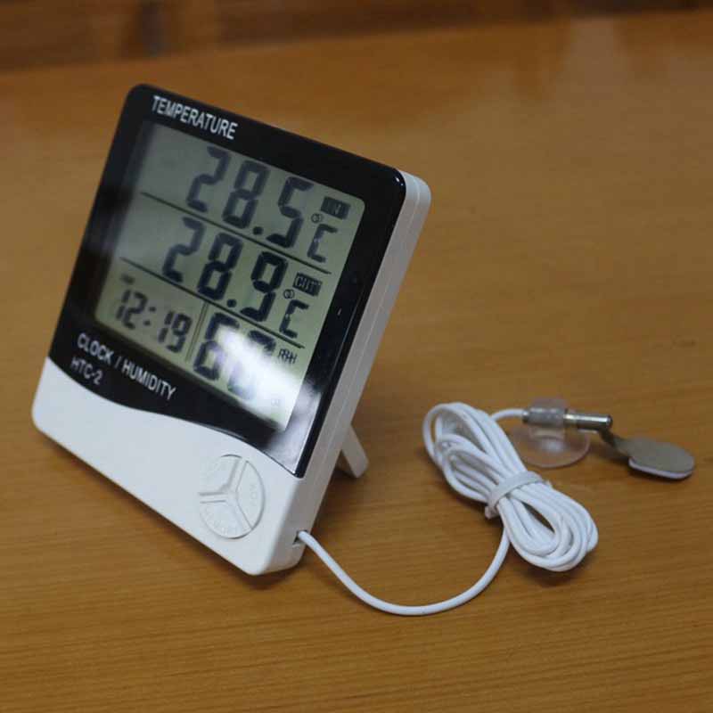 HTC HTC-1 HTC-2 Thermometer Hygrometer Digital Higrometer Termometer Ruangan Clock Temperature Humidity