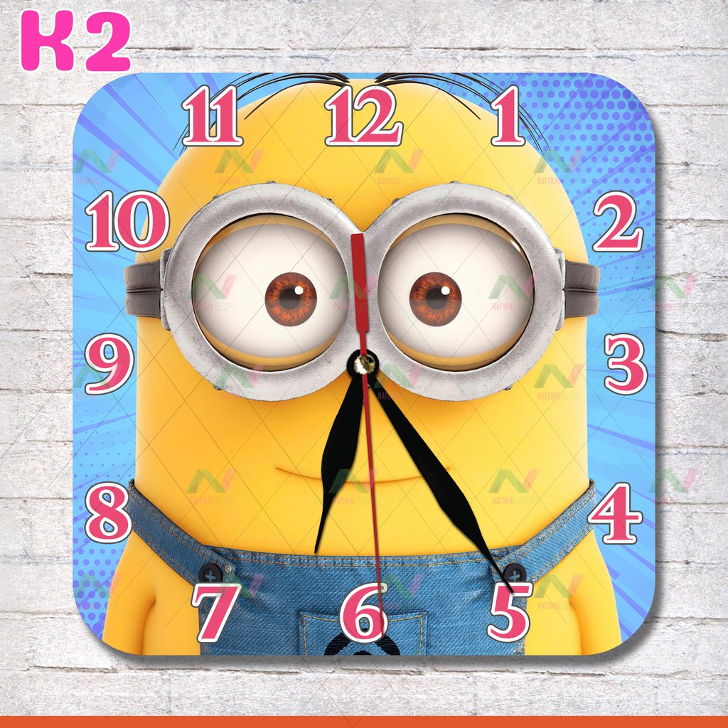 K2 Jam Dinding Karakter Kartun Anak Lucu Motif Minions Model Kotak