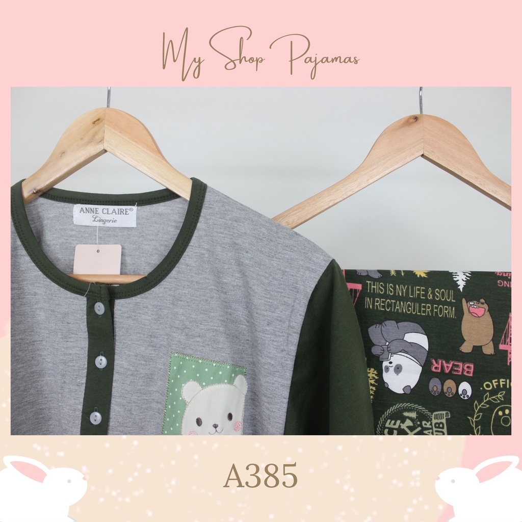 BAJUTIDUR PIYAMA BIGSIZE ALL SIZE JUMBO XL 2L TANGAN LENGAN PENDEK CELANA PANJANG ANNE CLAIRE BABYDOLL SETELAN WANITA DEWASA SLEEPWEAR PAJAMAS CP CPBIG-A385 Hijau