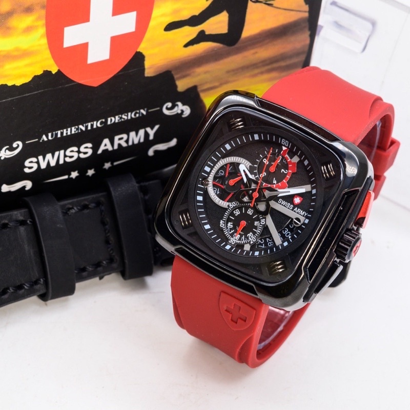 Jam Tangan Pria Swiss Made Chrono Aktif Tali Karet Silicone Stopwatch Tanggal Aktif Diameter 48mm In