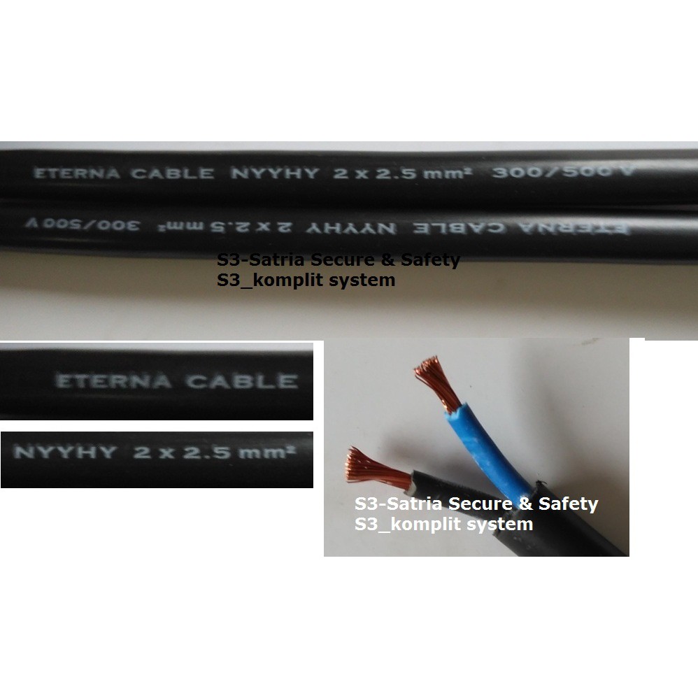 1 Roll Kabel Listrik 2x2.5 HITAM serabut Eterna NYYHY 2 x 2,5mm