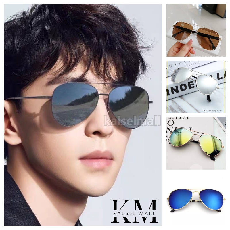 Kacamata Model Pilot Vincent Fashion Pria &amp; Wanita / Kaca Mata Kekinian Hitam &amp; Warna Bahan Metal / Kacamata Cool Korea Anti Silau Sinar UV Antiradiasi Keren Polarised UV KCH10