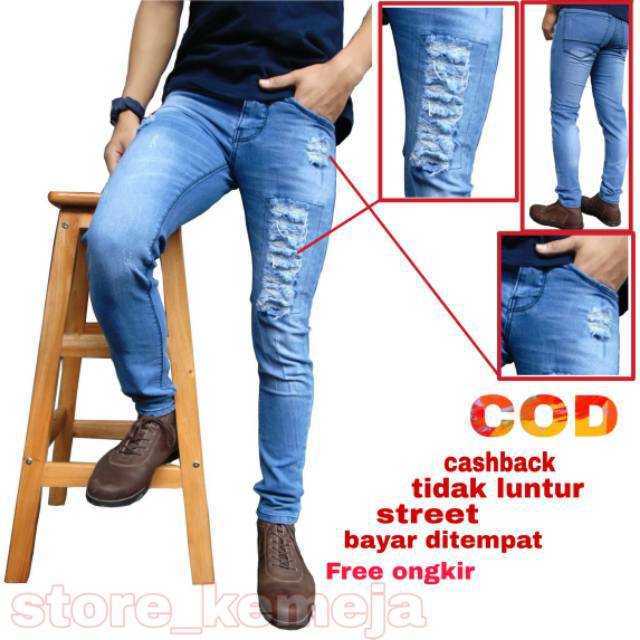 Celana Jeans Pria Sobek Skinny Levis Cowok Slim Fit Jeans