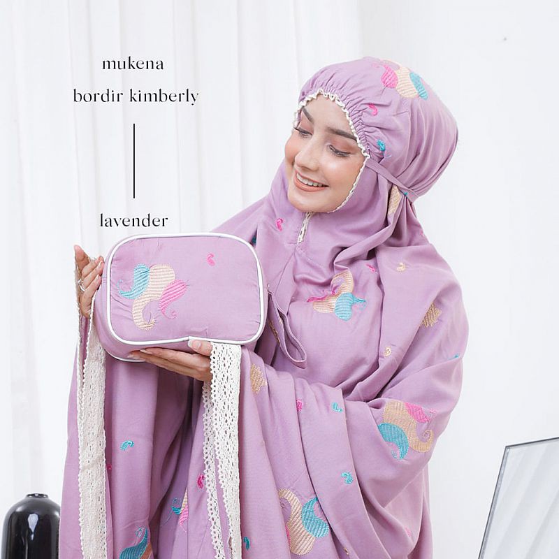 Mukena Dewasa Bahan Rayon Adem Motif Bunga Bordir Cantik Kimberly Ungu Lilac Lavender