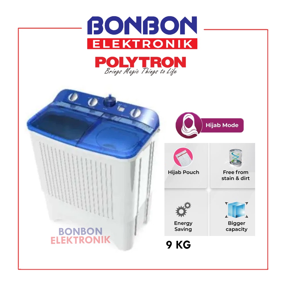 Polytron Mesin Cuci 2 Tabung 9KG PWM-9072B / PWM 9072 B / PWM9072