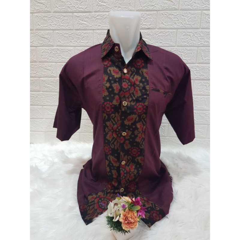 kemeja kombinasi katun endek /kemeja kerja /kemeja kantor/baju endek /baju bali