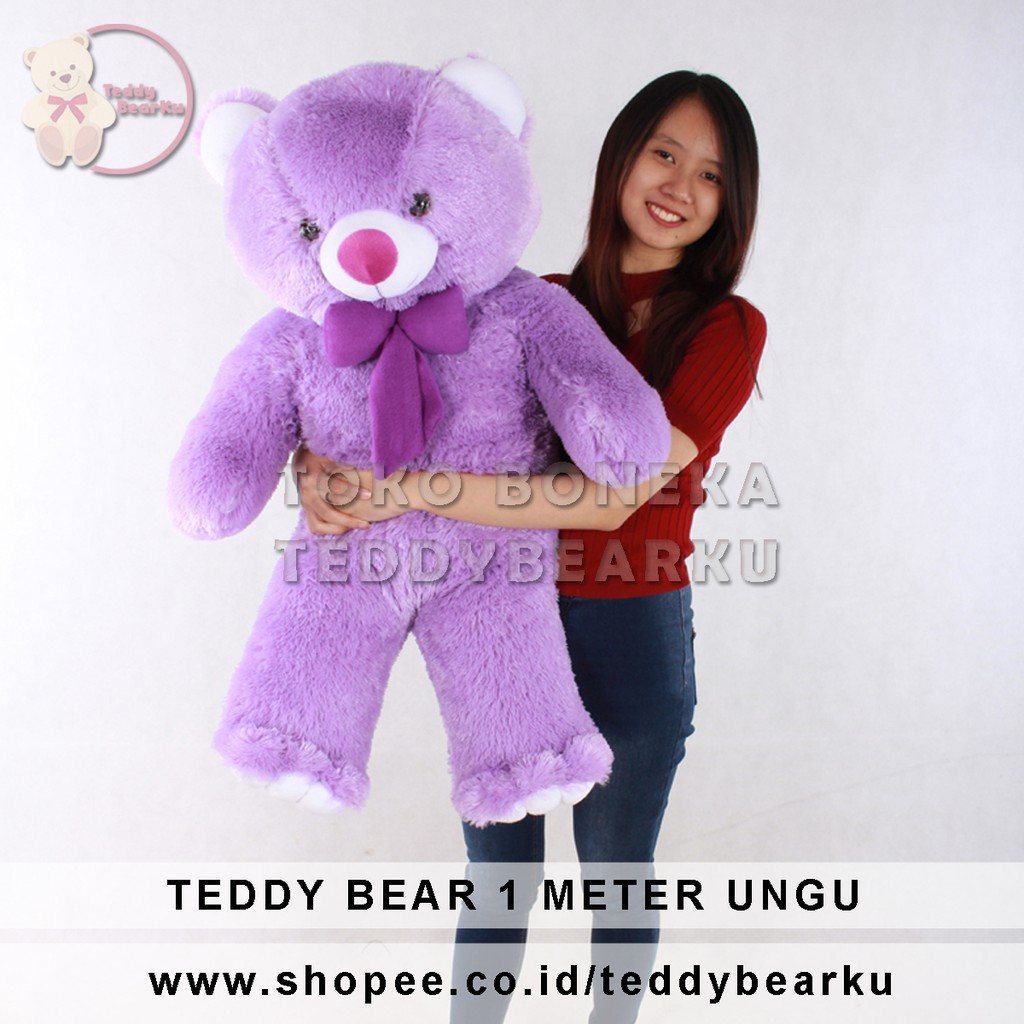 BONEKA TEDDY BEAR JUMBO UKURAN 1 METER WARNA UNGU KHAS BANDUNG