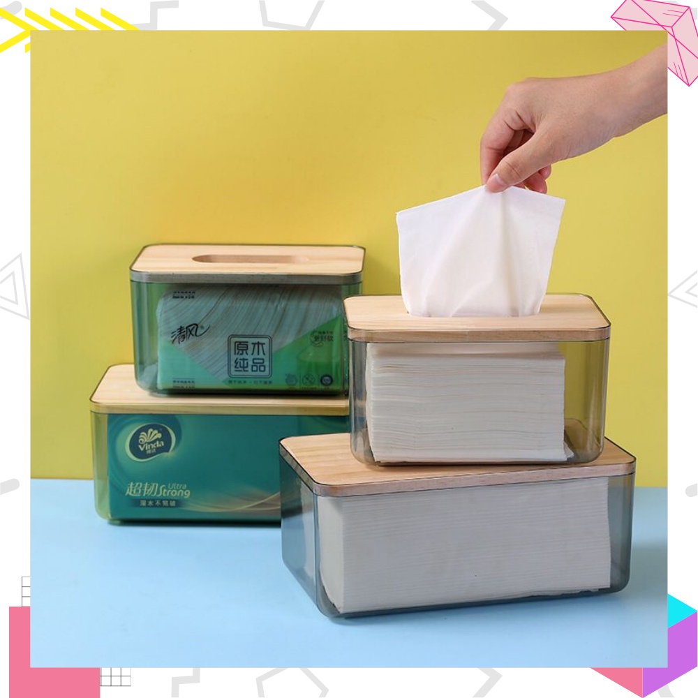 LEXJAKARTA  Kotak Tisu Kayu Transparan Modern Kotak Tisu Plastik Kotak Tempat Tisu Aesthetic Desain Kayu Minimalis Transparan Wadah Tissue Organizer Meja