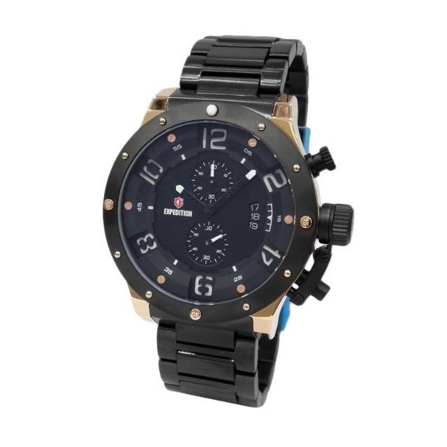 Jam Tangan Expedition E 6381 Tali Rantai Black Rose Pria / Cowok Original
