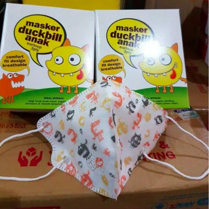 Masker Duckbill Anak Onemed Medis Motif Cartoon &amp; Strawberry 15 box