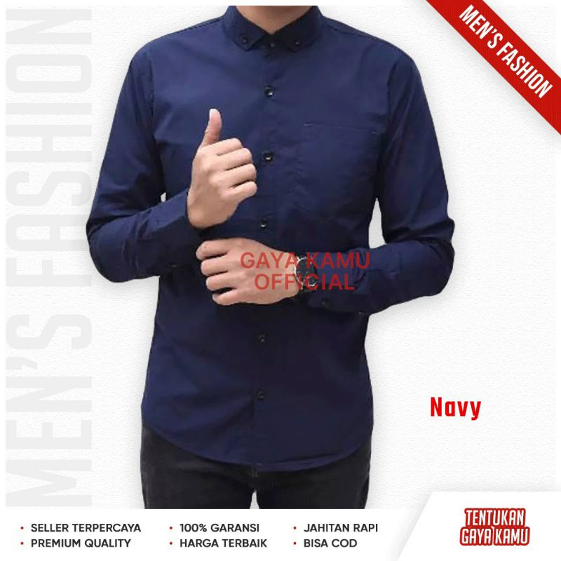 (BISA COD) Kemeja Polos Katun Kerja Kantor Formal Lengan Panjang Pria / kemejapria