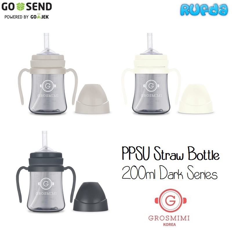 Grosmimi PPSU 200ml Straw Cup Dark Series Botol Sedotan Anak Bayi