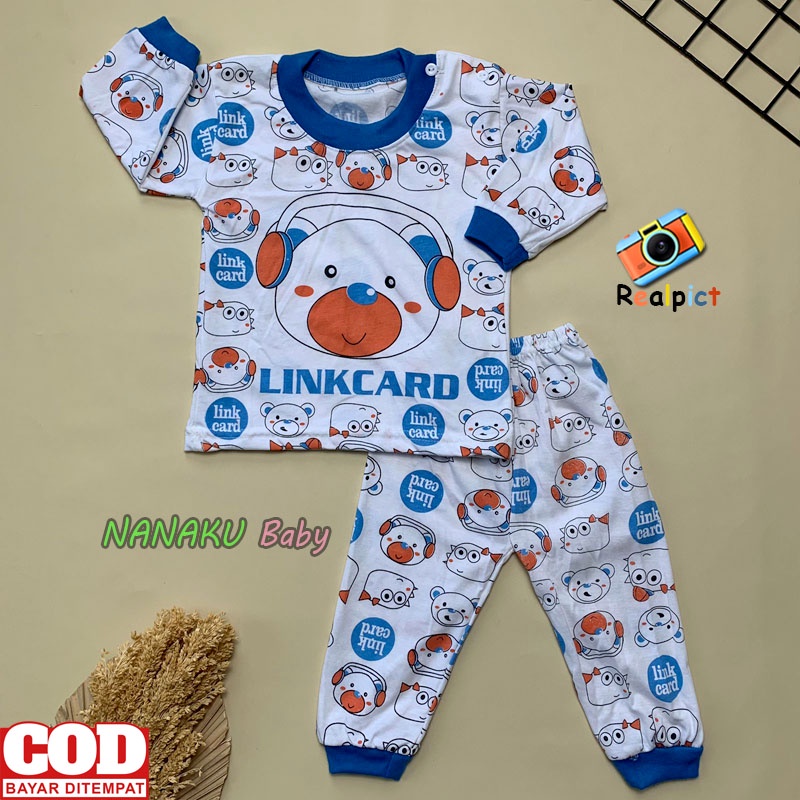 Setelan Baju Bayi Setelan Piyama Bayi Lengan Panjang Kancing Bahu Usia 3-12 Bulan Anababy