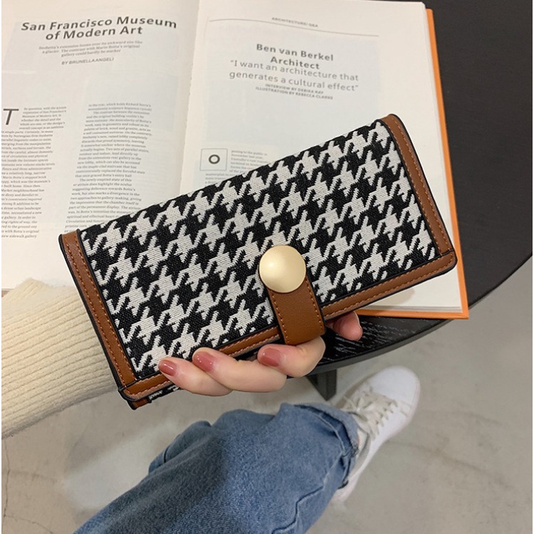 CHIKOISME - GOLDEN Dompet Lipat Motif Houndstooth Kancing Emas Cute Korean Style Zigzag mini wanita koin NR