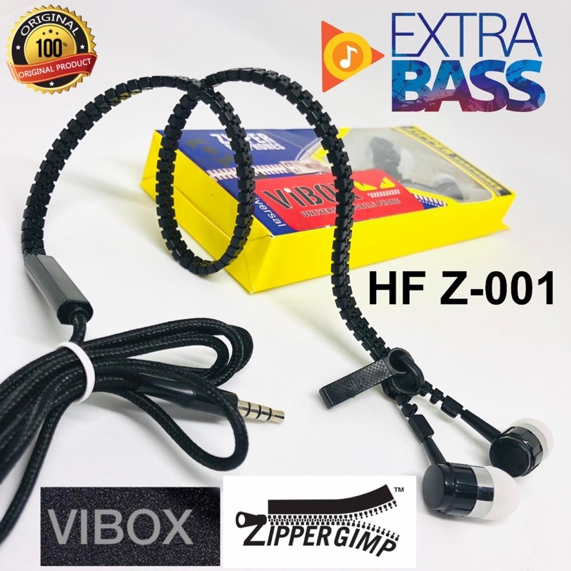 PROMO HF ZIPPER Z001 VIBOX ORIGINAL HANDSFREE Z-001 EXTRABASS METAL EARPHONE