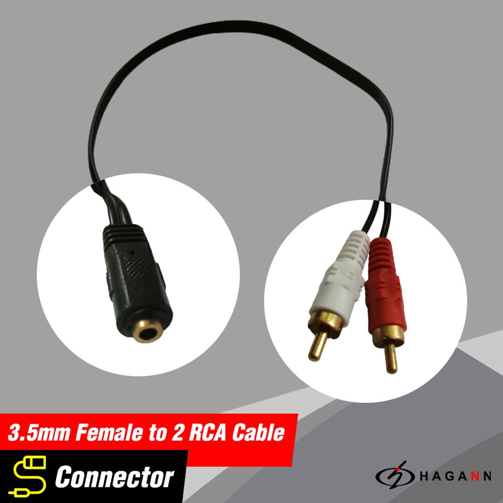 Cable Converter 3.5mm Female to 2 RCA Male Kabel Konverter Aux Audio Jack 3.5 mm ke 2RCA