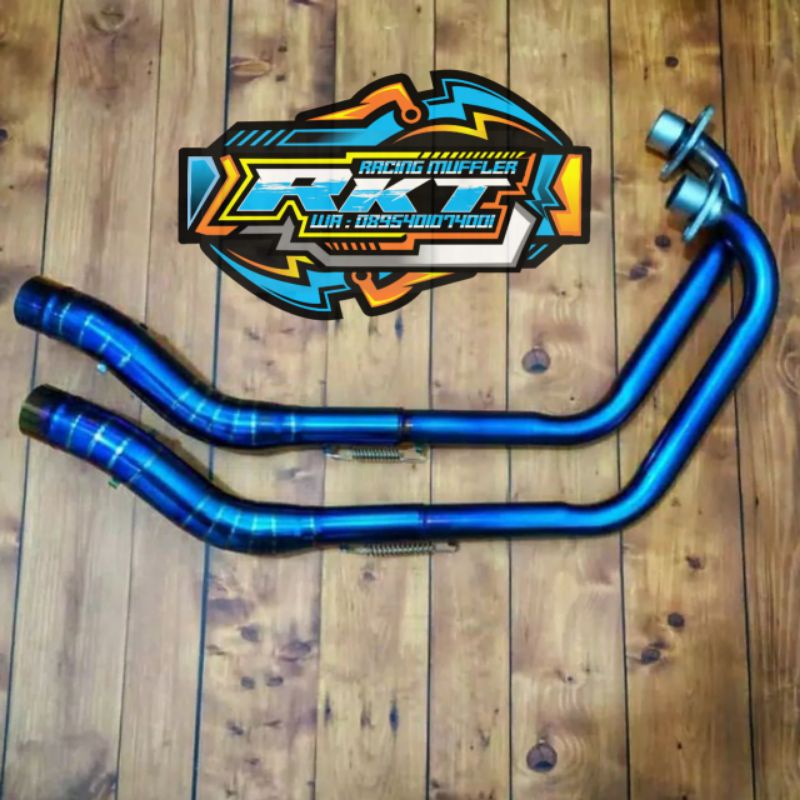 Leheran knalpot racing semi cacing bluemoon header pipa knalpot leher vixion header satria fu header