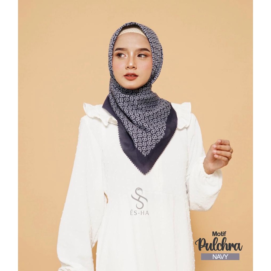 Hijab Denay Segi Empat KW Motif Pulchra Navy / Deenay KW Premium Laser Cut Voal Termurah