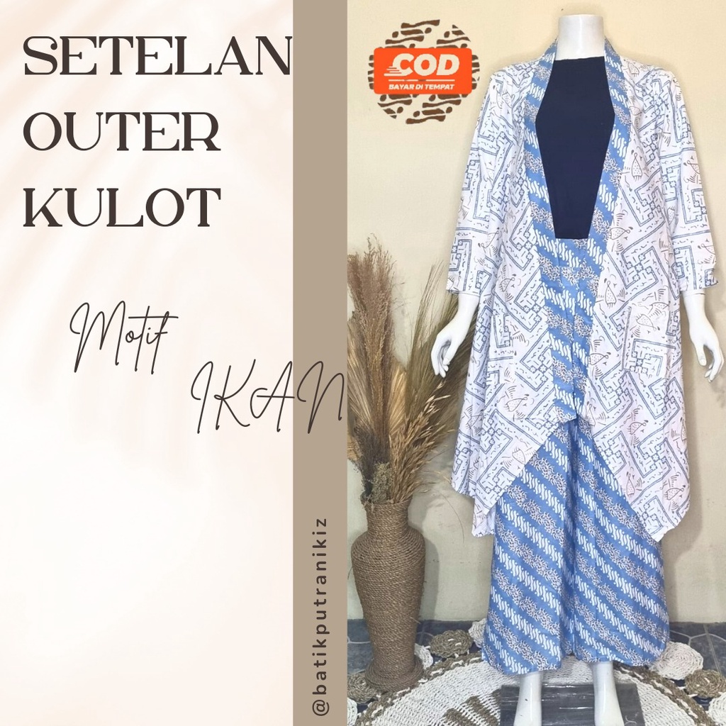 [COD] One Set Setelan Wanita Celana Kulot Outer Lengan Panjang Batik New Collection Kekinian