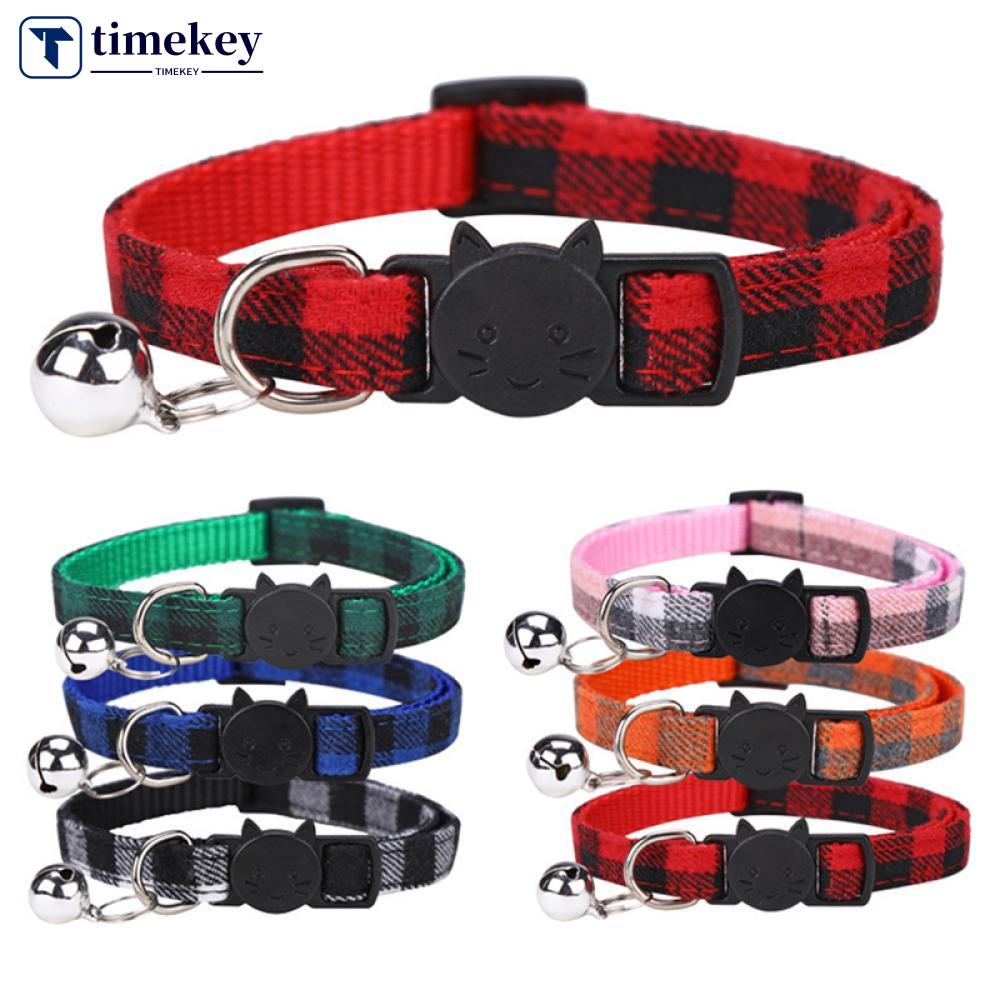 Timekey Kalung Collar Motif Kotakkotak Dengan Lonceng Untuk Anjingkucing D9K4