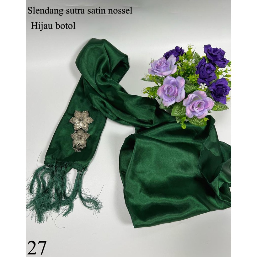Selendang Satin Silk Ronce / Selendang Satin Silk Nossle / Selendang Satin Sutra Ronce-Hijau Botol