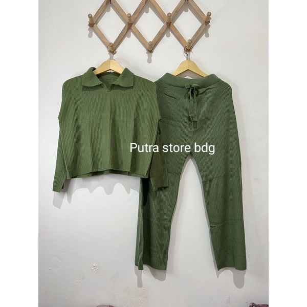 One Set Sonya polo knit dan kulot rajut premium