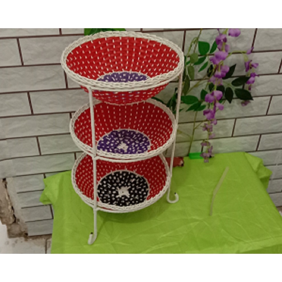 3 SAP RAK BESI RAK SUSUN 3 KERANJANG ROTAN PLASTIK TEMPAT BUMBU DAPUR RAK SERBAGUNA RAK KOSMETIK TEM