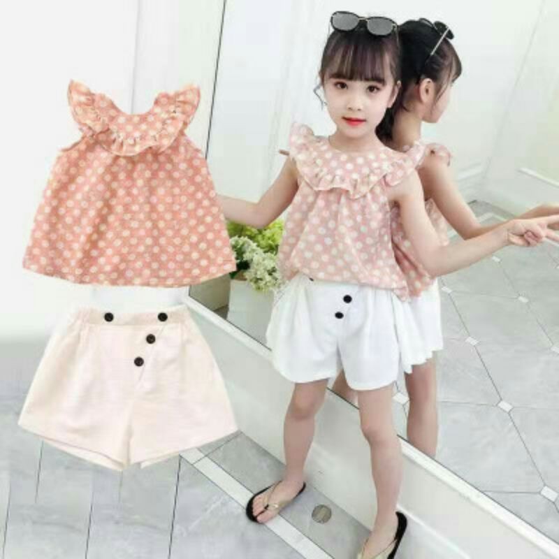 setelan hotpants/setelan polka lace/setelananaklucu