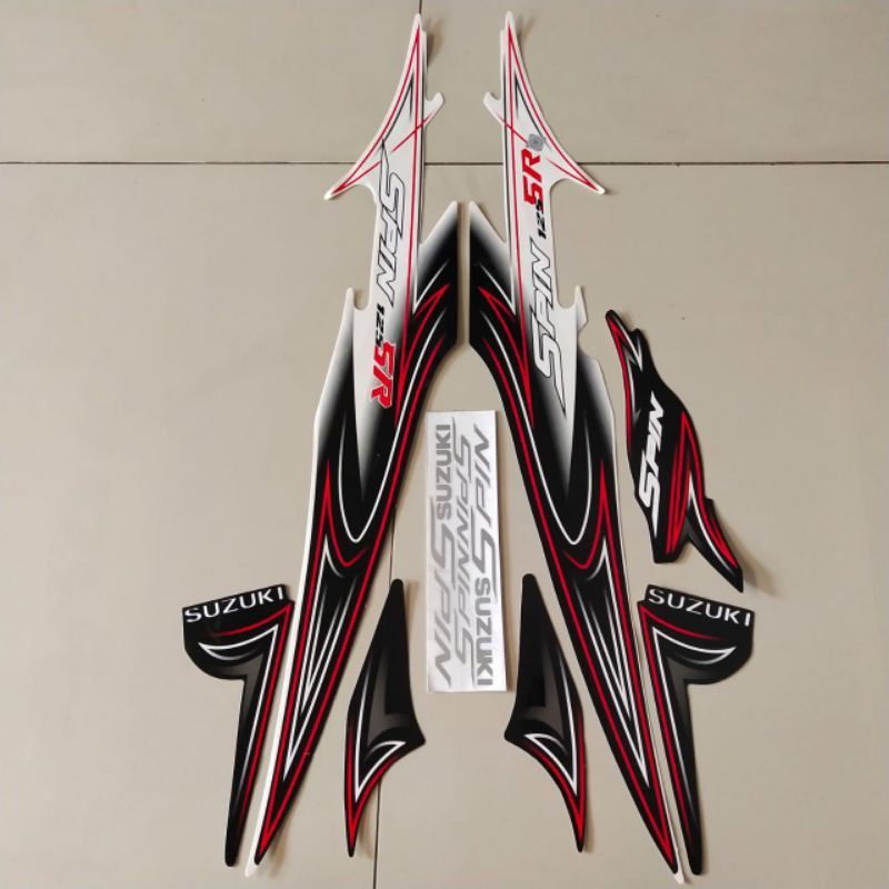 striping lis stiker standar ori spin 125 Sr 2008 hitam putih stiker ori spin Sr 2008 striping spin 1