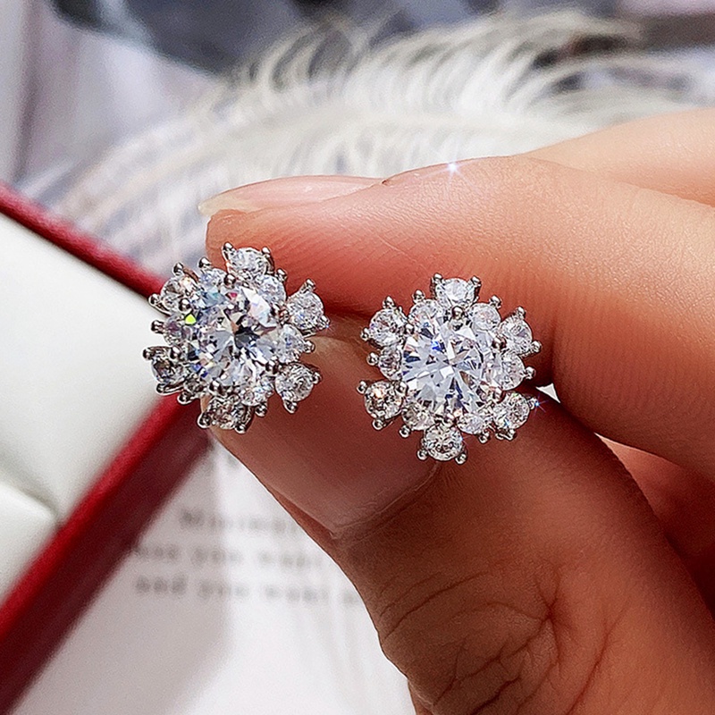 Fancyqube Anting Tusuk Bentuk Bunga Hias Cubic Zirconia Untuk Wanita