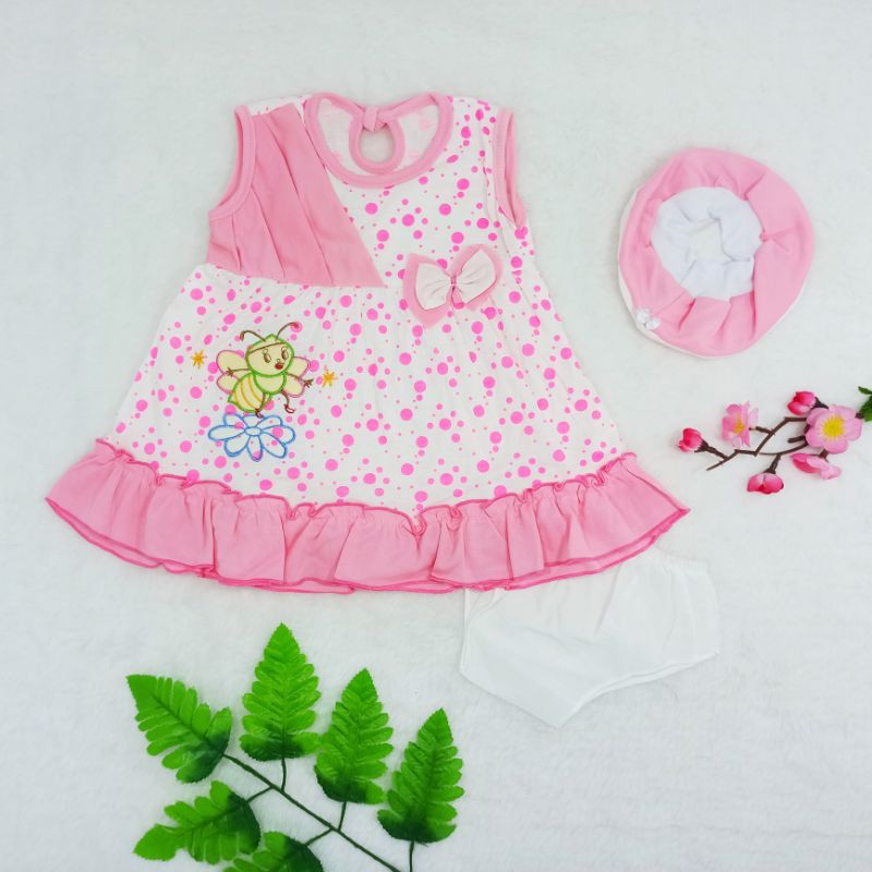 [Ss-1038] Pakaian Bayi New Born 0-9bulan Free Topi, Dress Bayi, Baju Bayi Perempuan