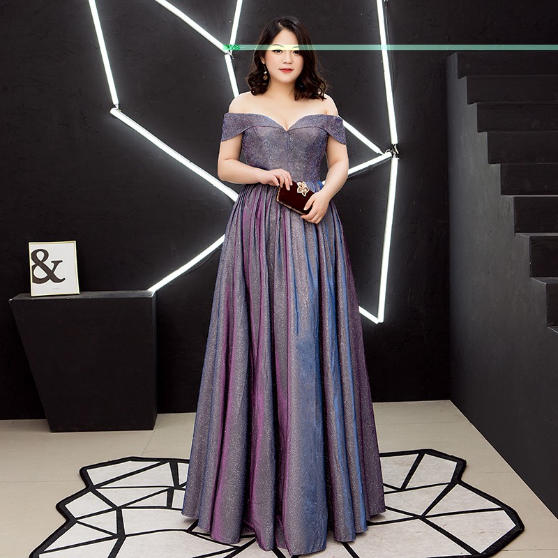 Gaun Pesta 1908010 Big Size Ungu Party Dress Gown