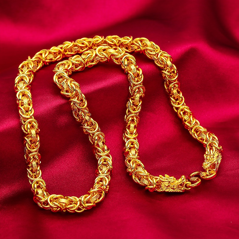Gelang Kalung Desain Kepala Naga Bahan Kain Lapis Emas Asli Kadar 375 Handmade Untuk Pria