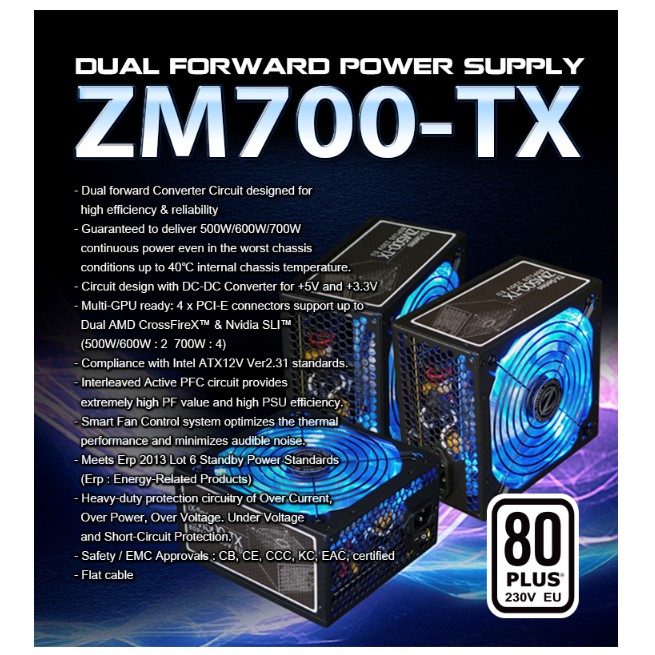 Power Supply PSU GAMING ZALMAN 700 Watt 80 plus