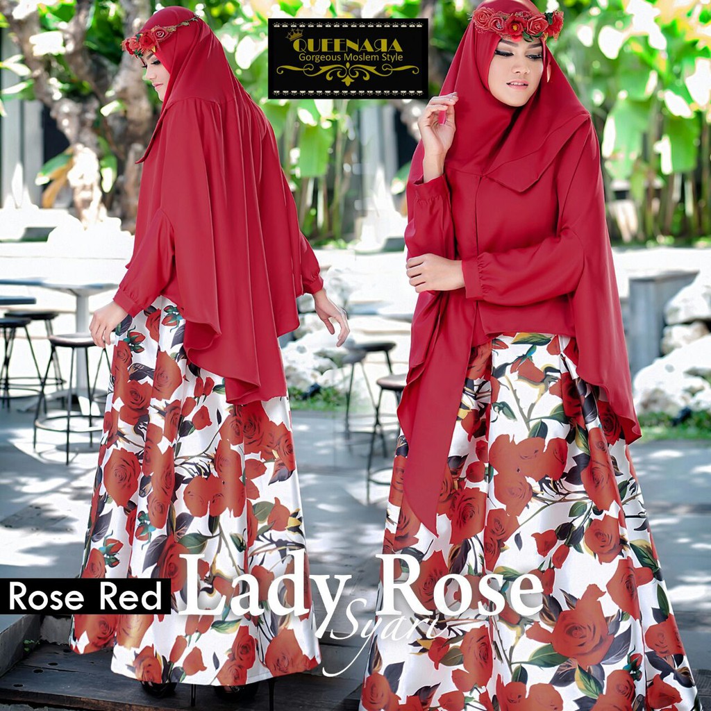 LADY ROSE VOL 2 SET ROSE RED [BLOUSE KHIMAR  SKIRT ] BY QUENARA