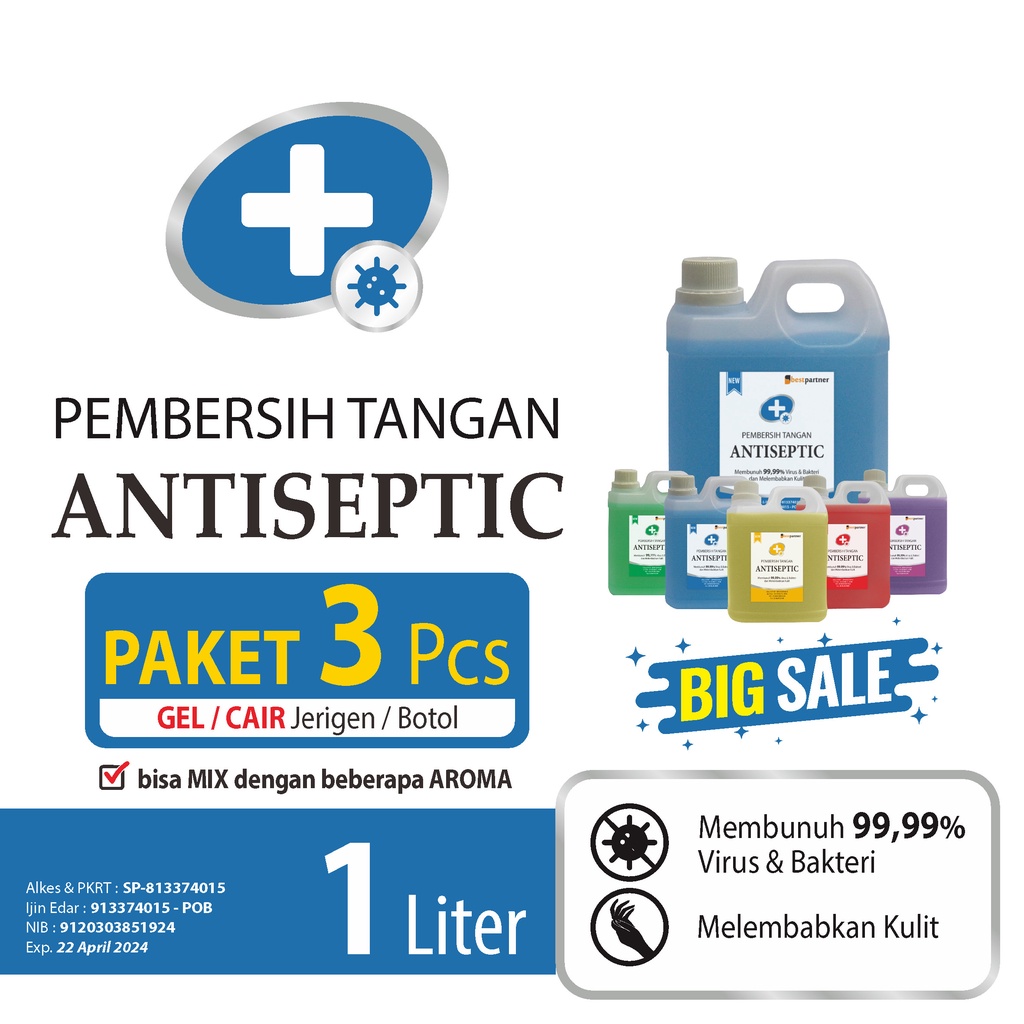 Handsanitizer cair jirigen 1 liter  paket promo 3 pcs