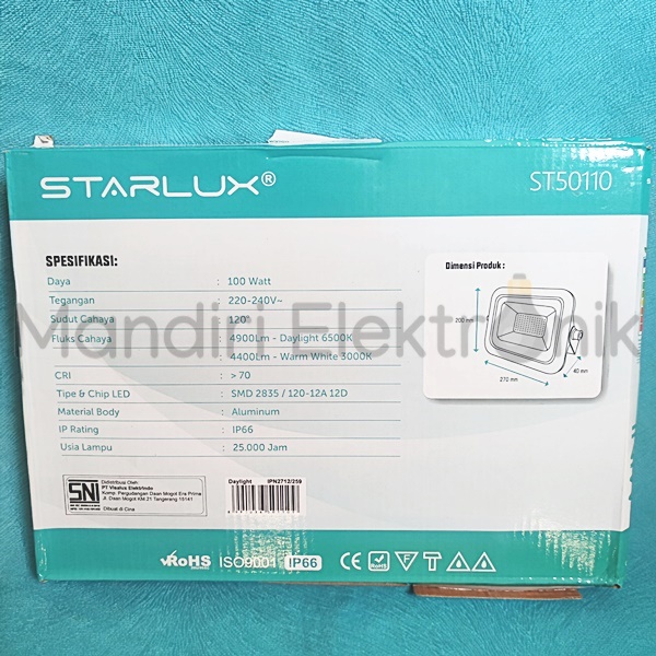 Lampu LED Sorot Tembak Taman Floodlight Outdoor 100W Starlux - Lampu Tembak 100 Watt Starlux ST50110