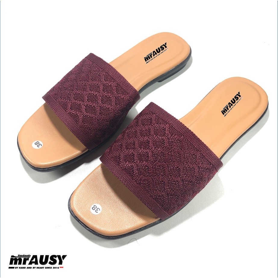 Sandal Murah Wanita Teplek Flat Selop mrAUSY Strap 1 Ban 1 Bisban Rajut Teplek