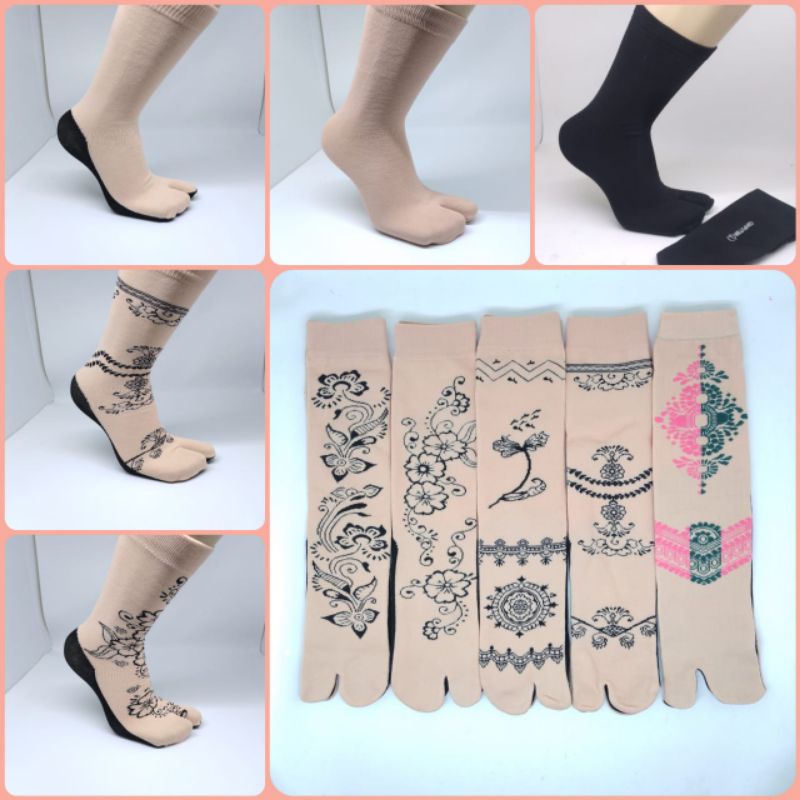 Grosir ( 12 pasang ) kaos kaki jempol muslimah wanita dewasa bahan nilon lembut non kemas termurah-8