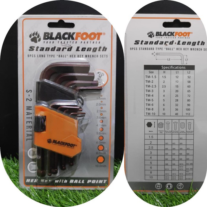 Kunci L Set 9 Pcs Bola Hex Key Standard Length BLACKFOOT S2 Material