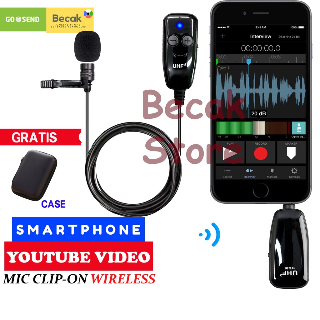 Jual Microphone Mic Clip On Wireless 2.4G UHF PRANK VLOG untuk Smartphone HP
