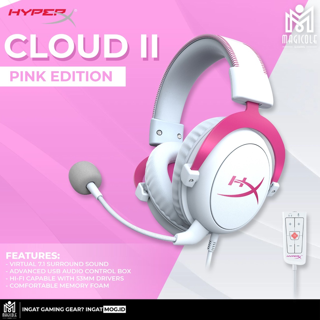 HyperX Cloud II / Cloud 2 Pink 7.1 Surround Sound Gaming Headset