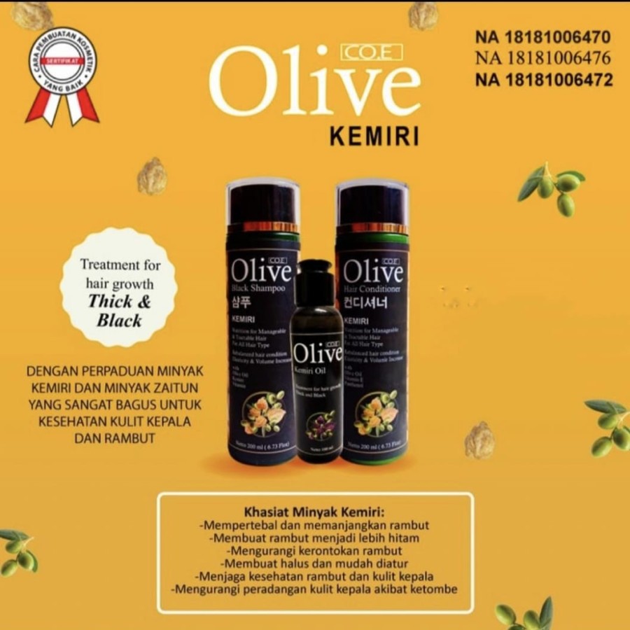 KINDSTORE❤ | (SATUAN) OLIVE KEMIRI 3IN1 SHAMPO + CONDITIONER + MINYAK KEMIRI BPOM / PERAWATAN RAMBUT HITAM LEBAT