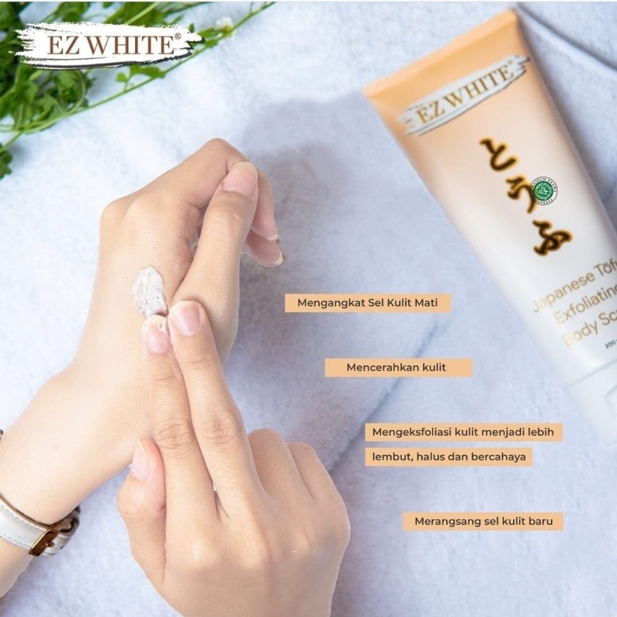 SCRUB PEMUTIH BADAN PERMANEN PENCERAH KULIT EZ WHITE JAPANESE TOFU EXFOLIATING BODY SCRUB 200ML BODY SCRUB TOFU