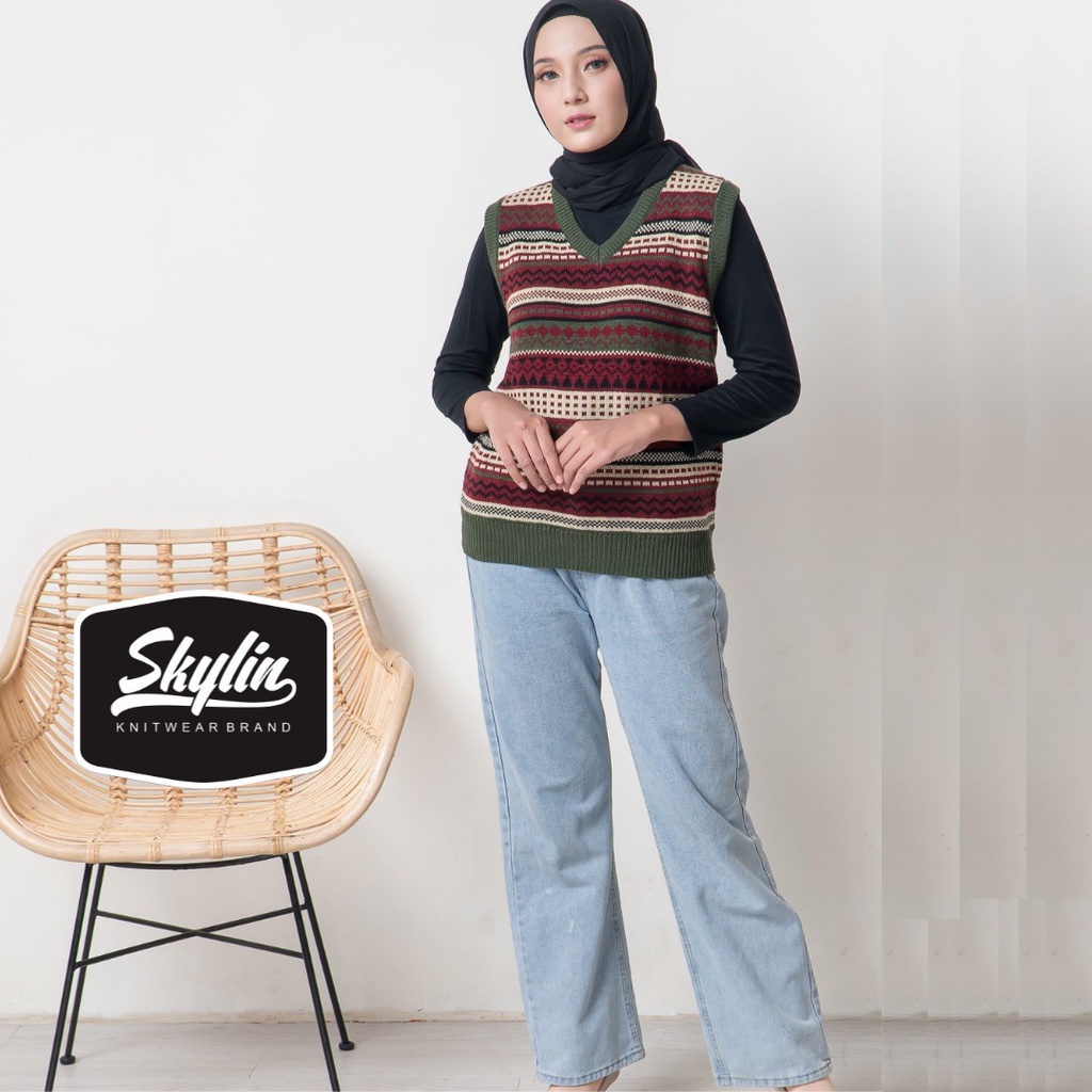 Vest Knit Pria wanita Jaquard Pattern - Sweater Rompi Rajut Tribal