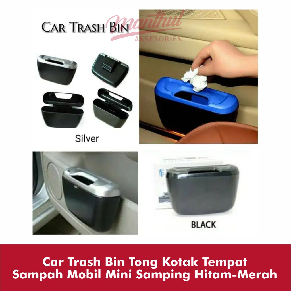 CAR TRASH BIN TONG KOTAK TEMPAT SAMPAH MOBIL MINI SAMPING HITAM -Merah