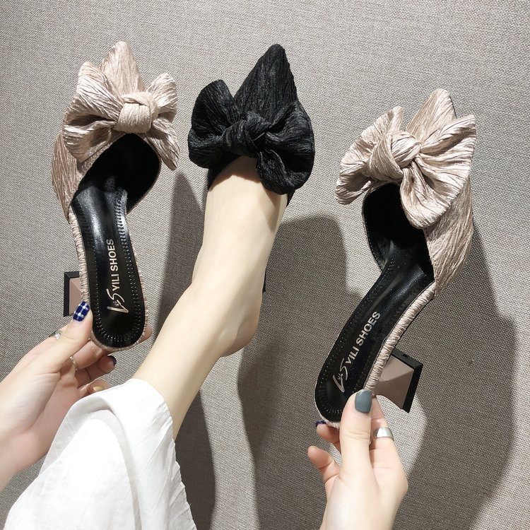RYS - Satin Bow Sepatu Heels Wanita Fashion Casual / Pesta - Ori Import