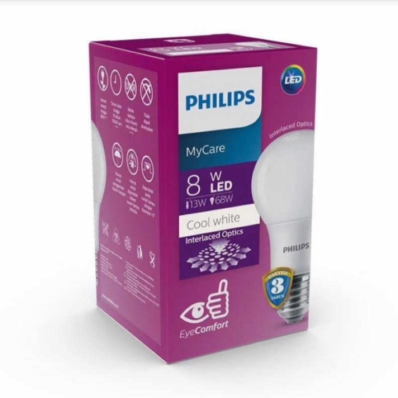 Philips LED Bulb 8w 4000K Warna Natural White