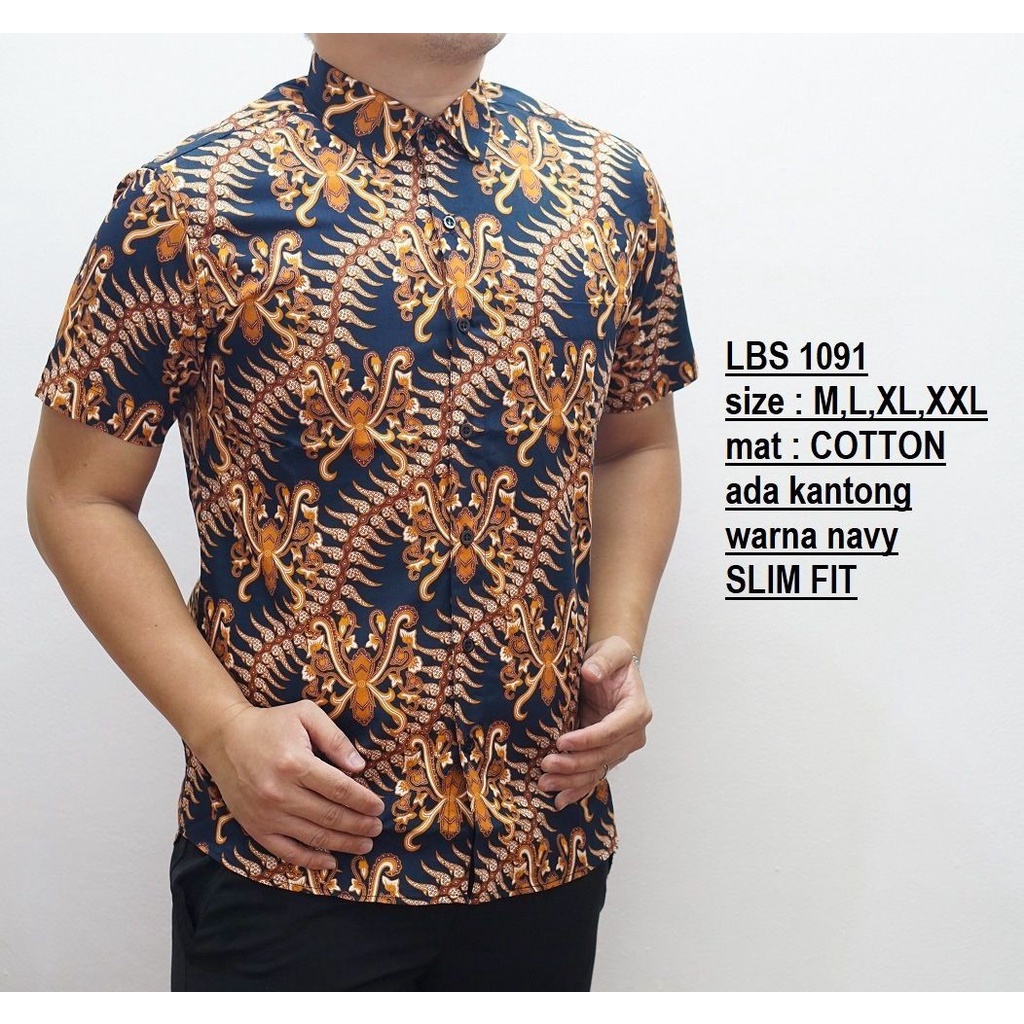 HEM BATIK PRIA SLIM FIT LENGAN PANJANG KEMEJA BATIK BIRU NAVY CVL45