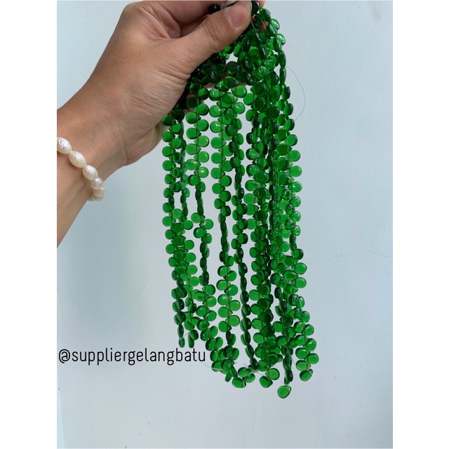 batu tetes air mata 10mm GREEN QUARTZ kuarsa hijau akik LUBANG SAMPING